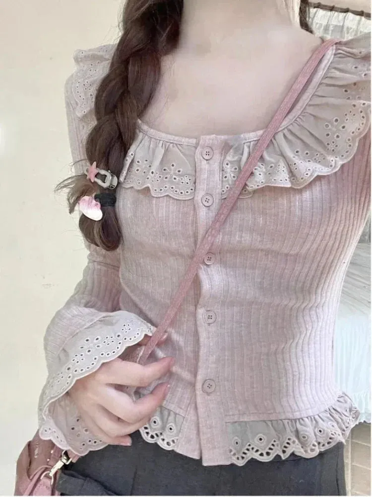 Lace-Trim Cardigan – Kawaii Lolita Knit Sweater Top From Kawaii Stop