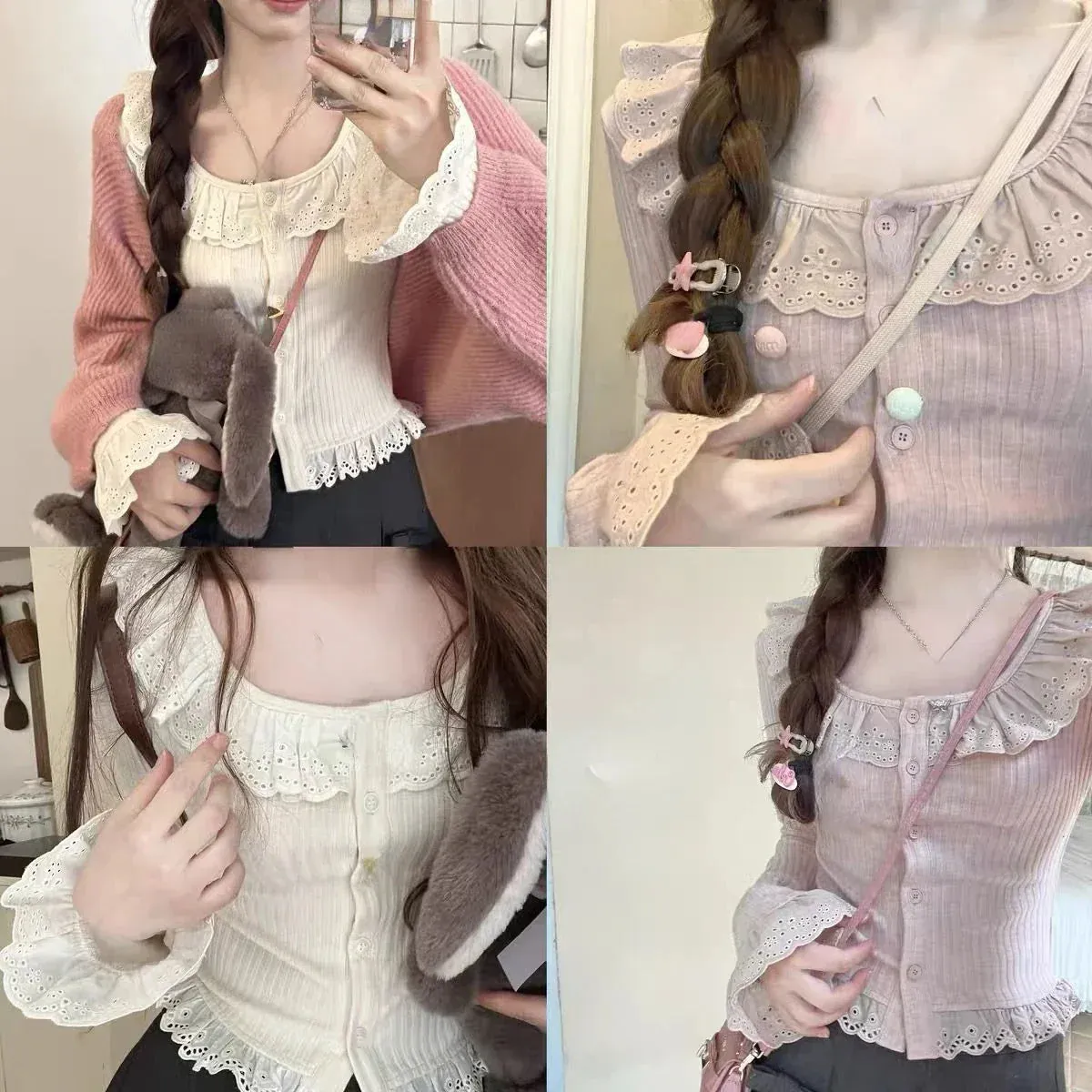 Lace-Trim Cardigan – Kawaii Lolita Knit Sweater Top From Kawaii Stop