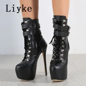 Liyke  Platform  Sexy Round Toe Buckle Strap