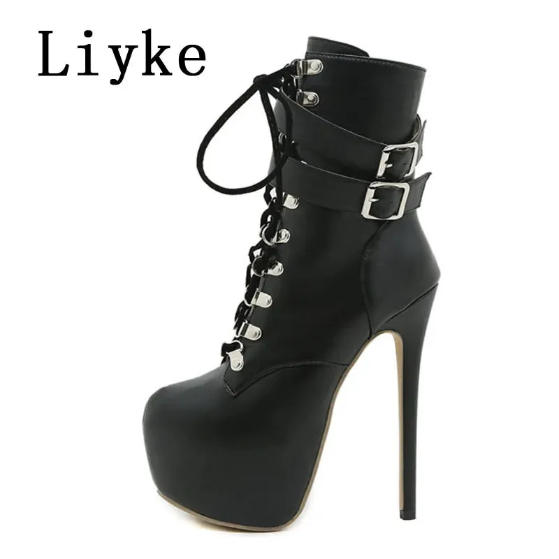 Liyke  Platform  Sexy Round Toe Buckle Strap