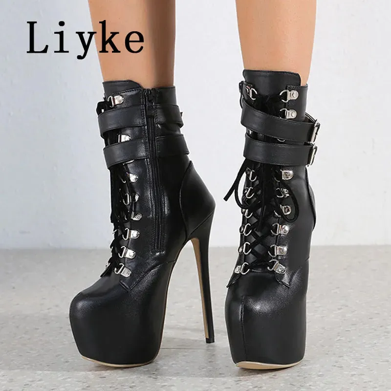 Liyke  Platform  Sexy Round Toe Buckle Strap