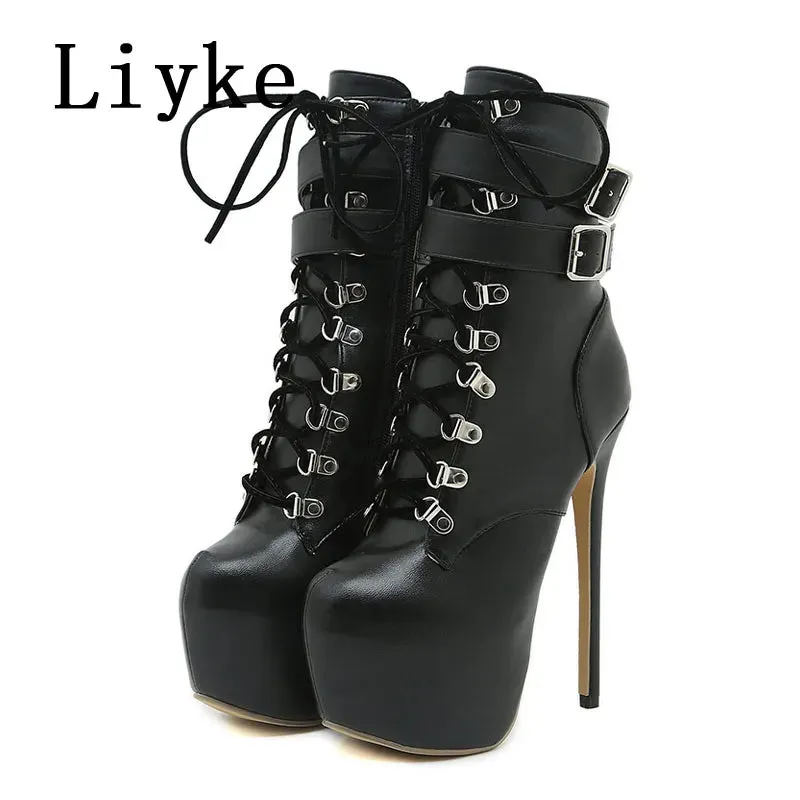 Liyke  Platform  Sexy Round Toe Buckle Strap