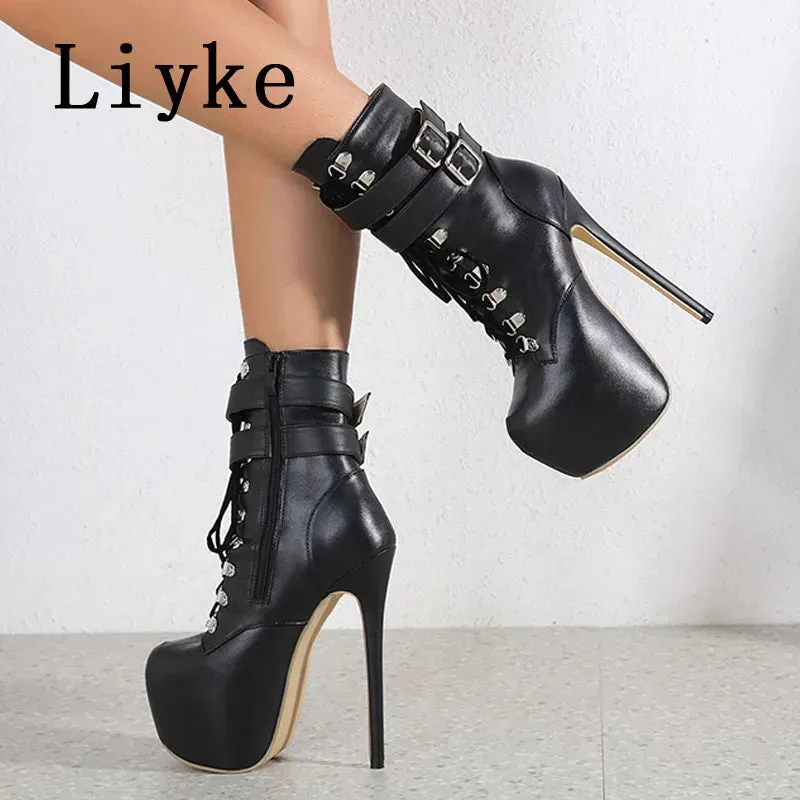 Liyke  Platform  Sexy Round Toe Buckle Strap