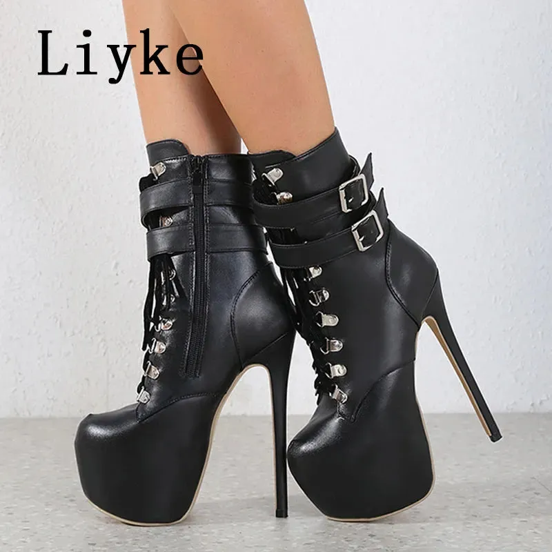 Liyke  Platform  Sexy Round Toe Buckle Strap