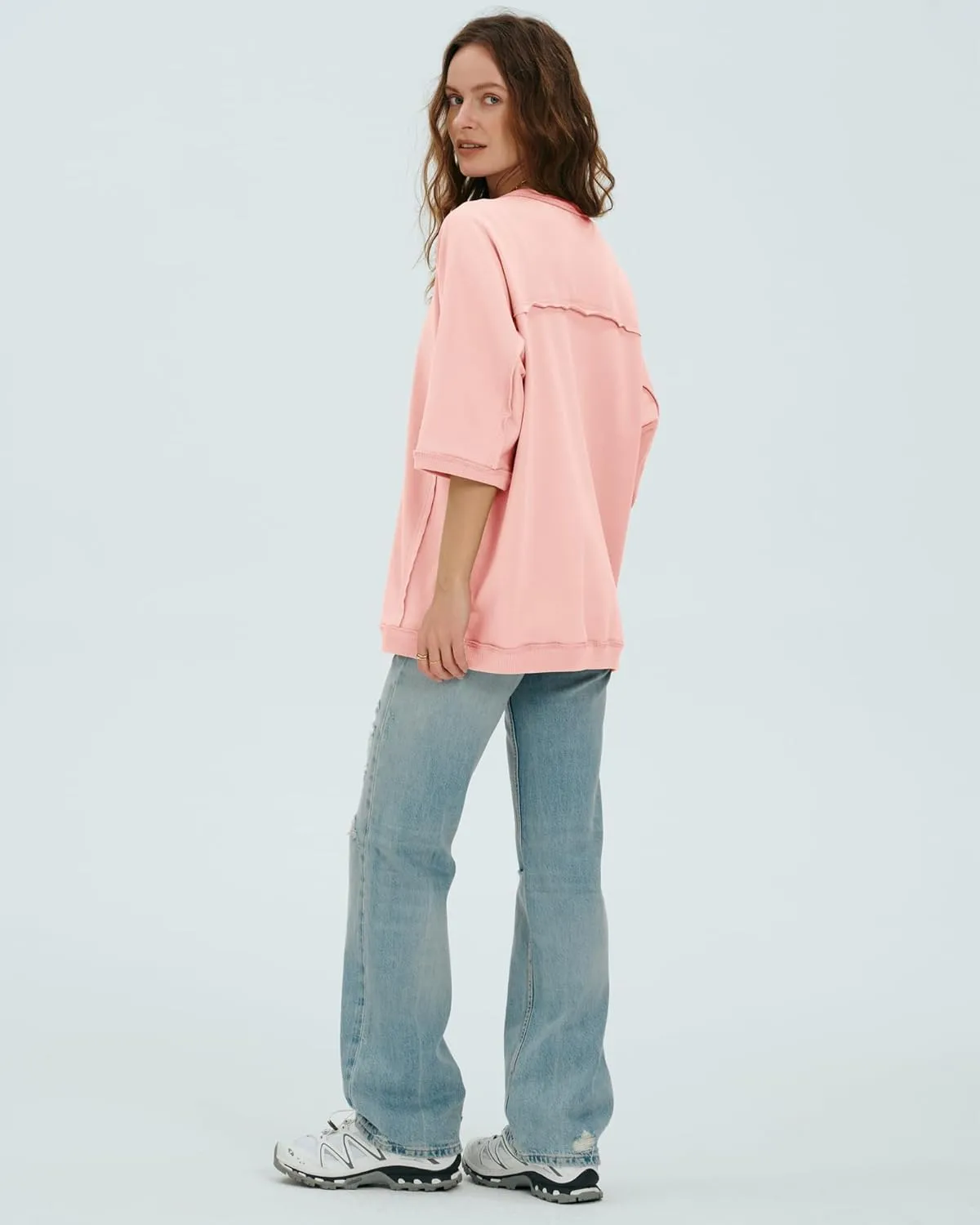 Locachy Women's Casual Crew Neck Sweatshirt Oversized 3/4 Sleeve Pullover Tops 2025 Fashion