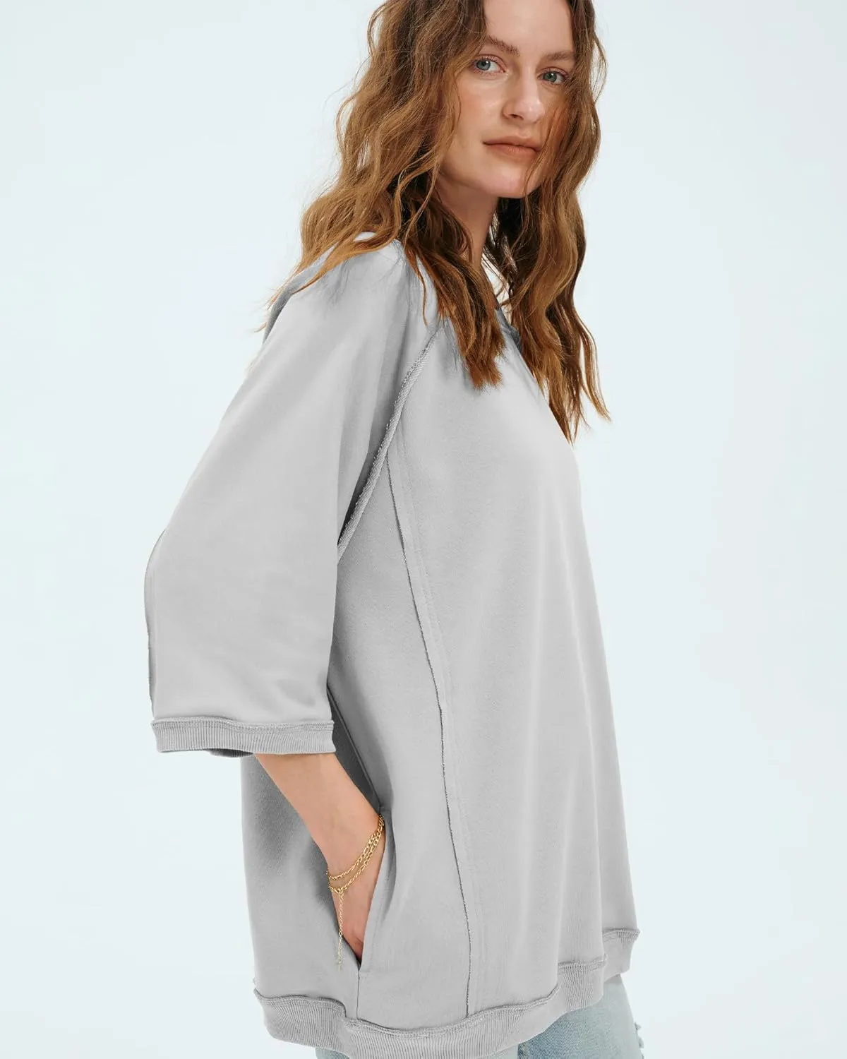 Locachy Women's Casual Crew Neck Sweatshirt Oversized 3/4 Sleeve Pullover Tops 2025 Fashion