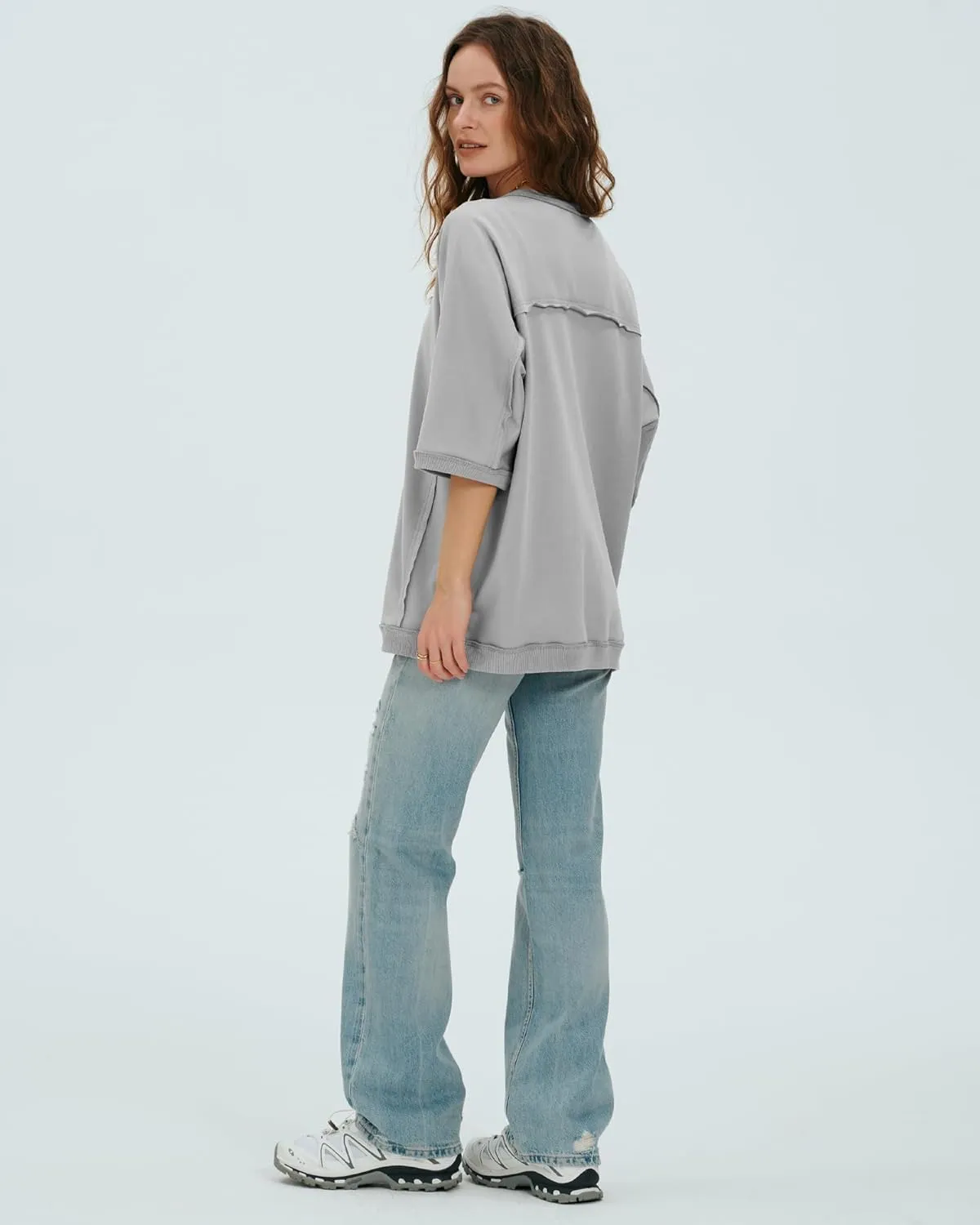 Locachy Women's Casual Crew Neck Sweatshirt Oversized 3/4 Sleeve Pullover Tops 2025 Fashion