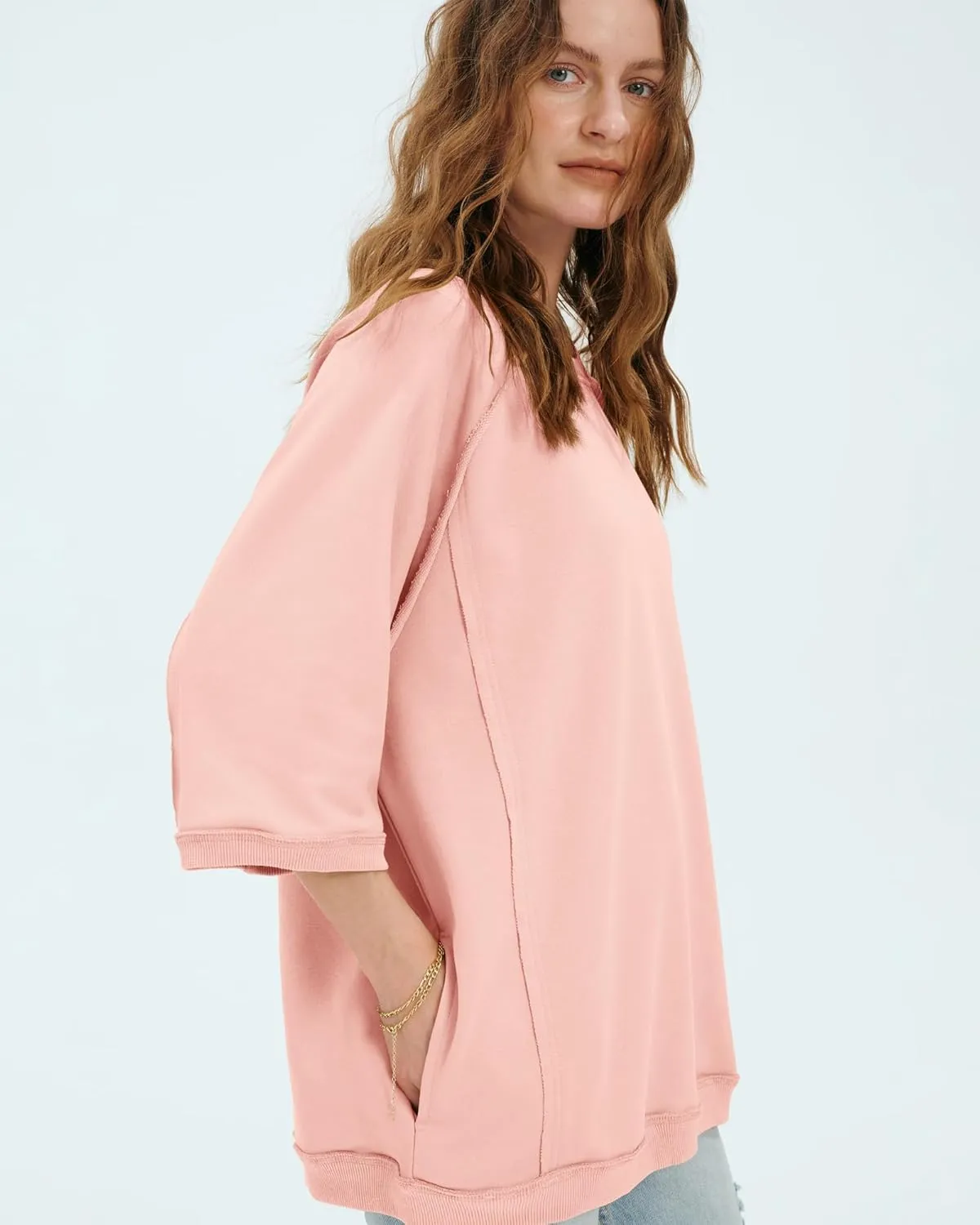 Locachy Women's Casual Crew Neck Sweatshirt Oversized 3/4 Sleeve Pullover Tops 2025 Fashion