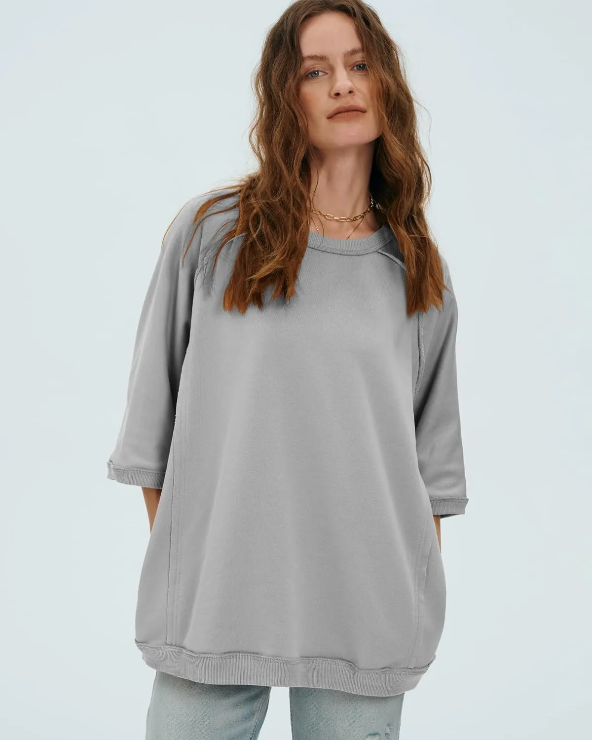 Locachy Women's Casual Crew Neck Sweatshirt Oversized 3/4 Sleeve Pullover Tops 2025 Fashion