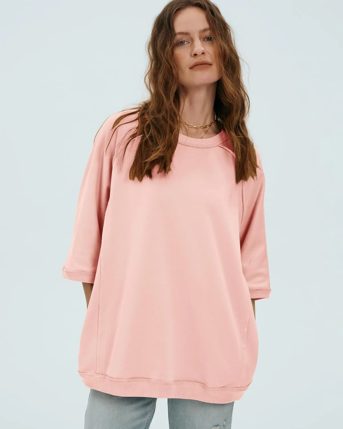 Locachy Women's Casual Crew Neck Sweatshirt Oversized 3/4 Sleeve Pullover Tops 2025 Fashion