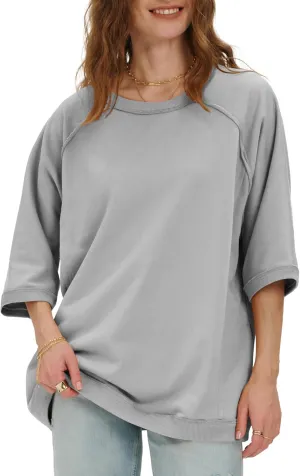 Locachy Women's Casual Crew Neck Sweatshirt Oversized 3/4 Sleeve Pullover Tops 2025 Fashion