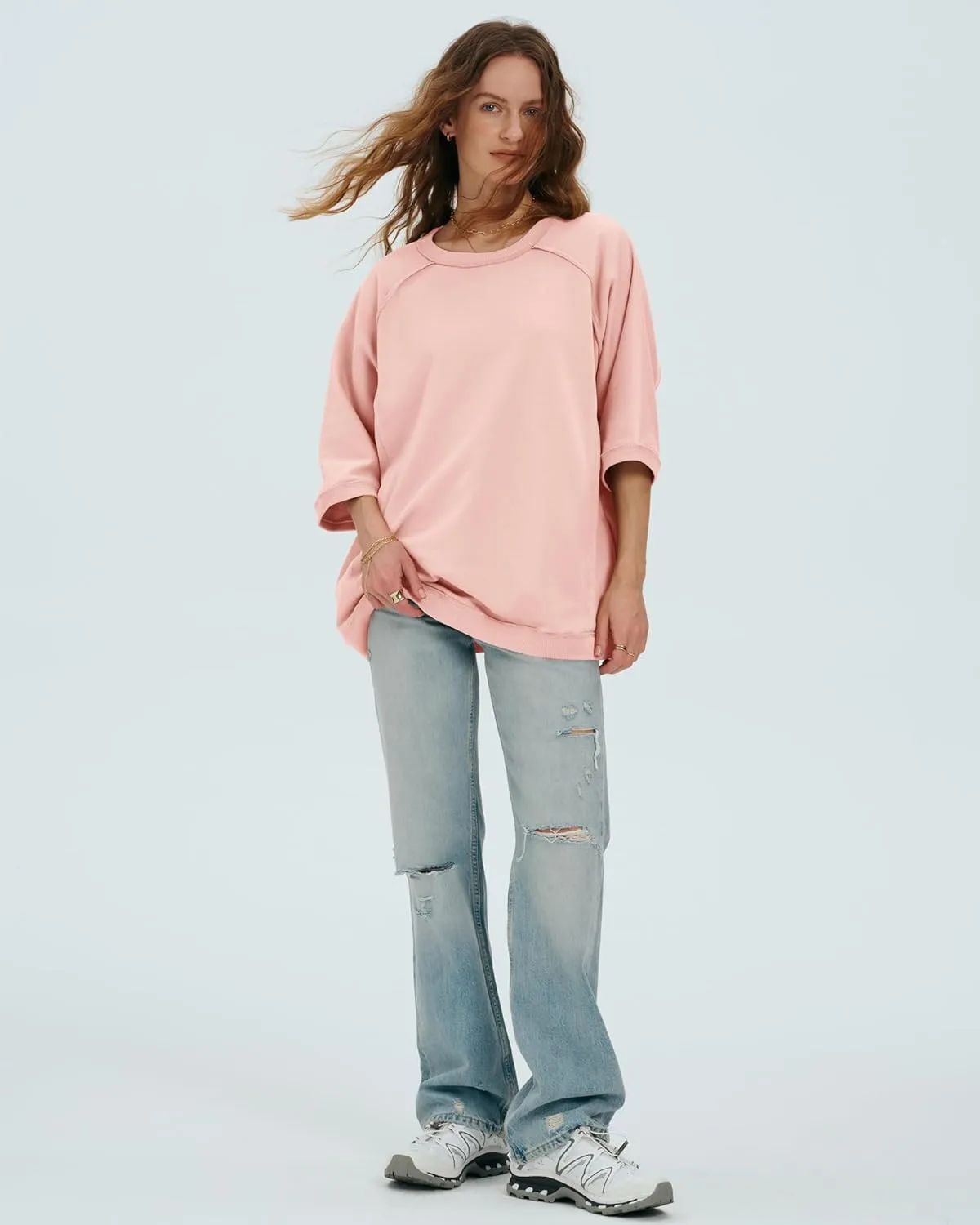 Locachy Women's Casual Crew Neck Sweatshirt Oversized 3/4 Sleeve Pullover Tops 2025 Fashion