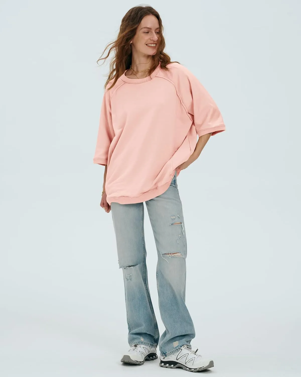 Locachy Women's Casual Crew Neck Sweatshirt Oversized 3/4 Sleeve Pullover Tops 2025 Fashion