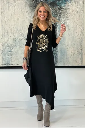 Long Sleeves Total Comfort Dress - Gold Dragon