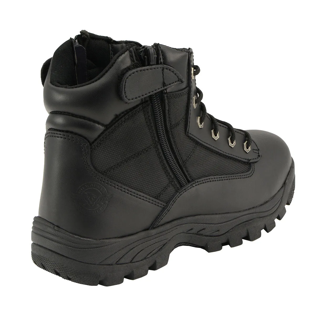 LOW MBM9011 Men's 6-inch Black Leather Tactical Lace-Up Boots with Side Zipper Entry