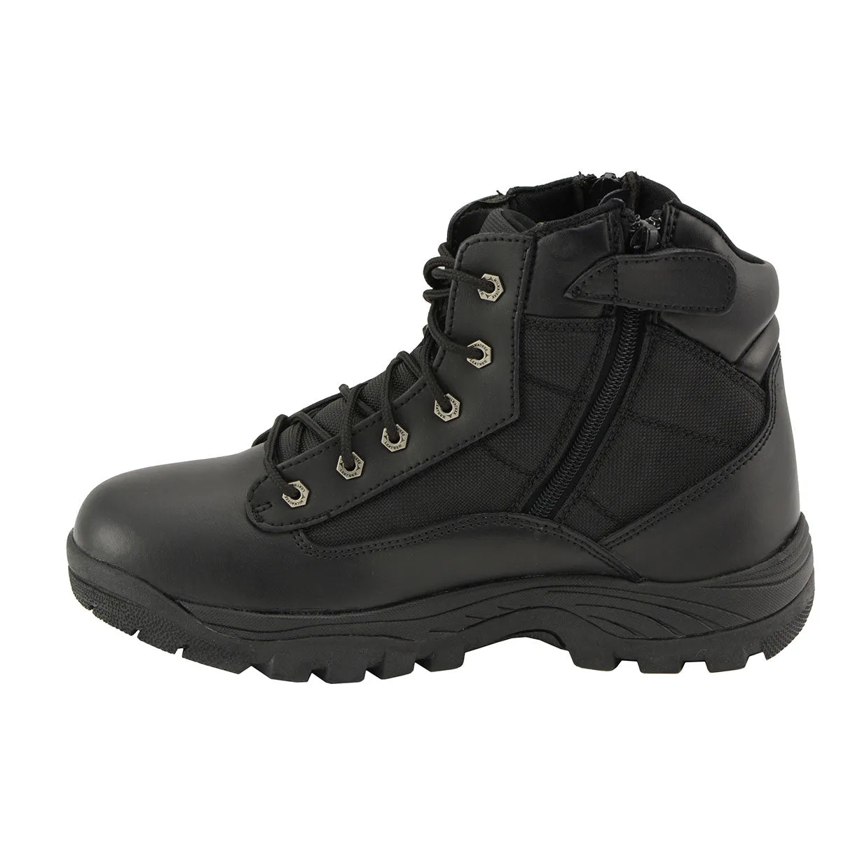 LOW MBM9011 Men's 6-inch Black Leather Tactical Lace-Up Boots with Side Zipper Entry