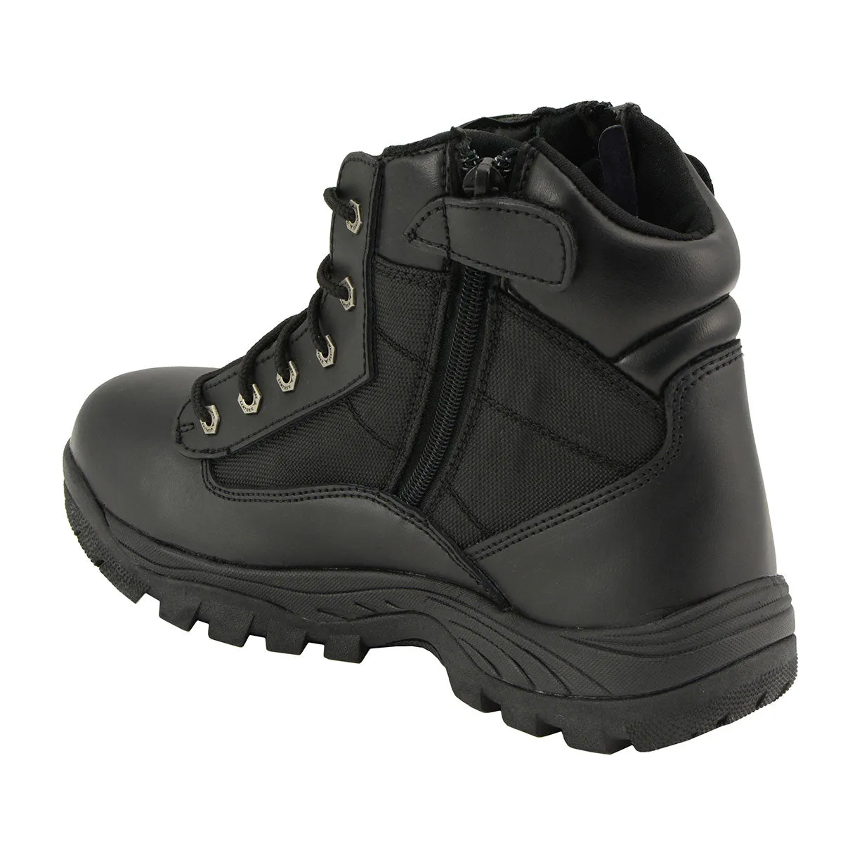 LOW MBM9011 Men's 6-inch Black Leather Tactical Lace-Up Boots with Side Zipper Entry