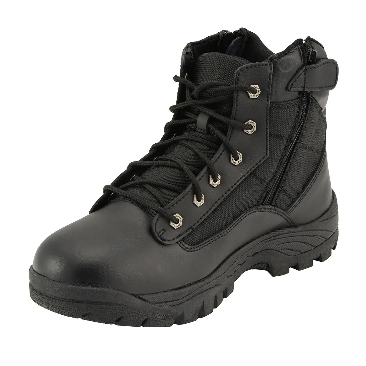 LOW MBM9011 Men's 6-inch Black Leather Tactical Lace-Up Boots with Side Zipper Entry