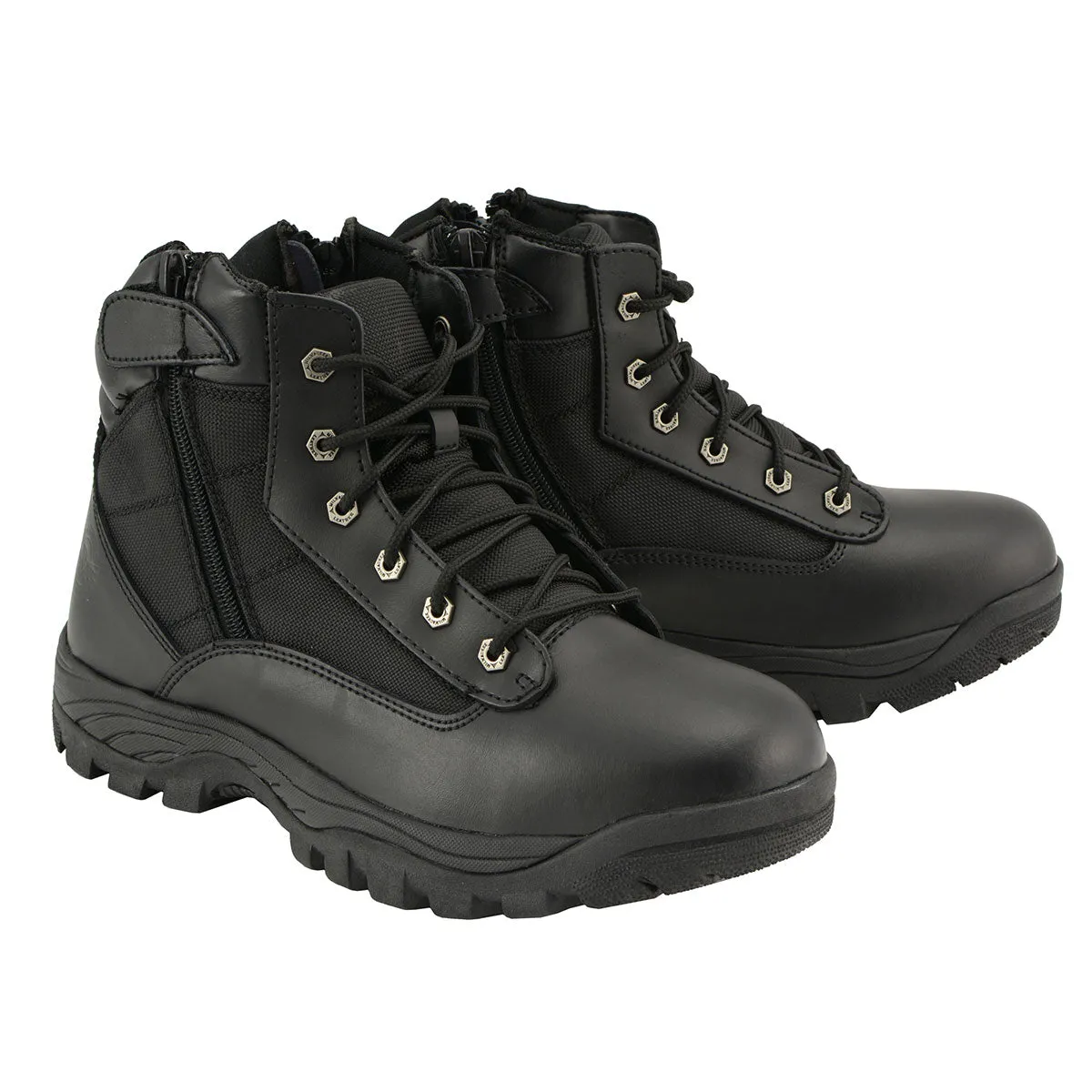 LOW MBM9011 Men's 6-inch Black Leather Tactical Lace-Up Boots with Side Zipper Entry