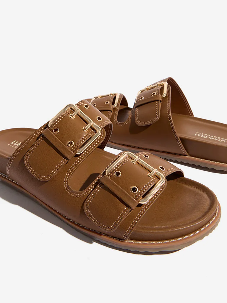 LUNA BLU Tan Slip-On Comfort Sandals