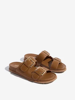 LUNA BLU Tan Slip-On Comfort Sandals
