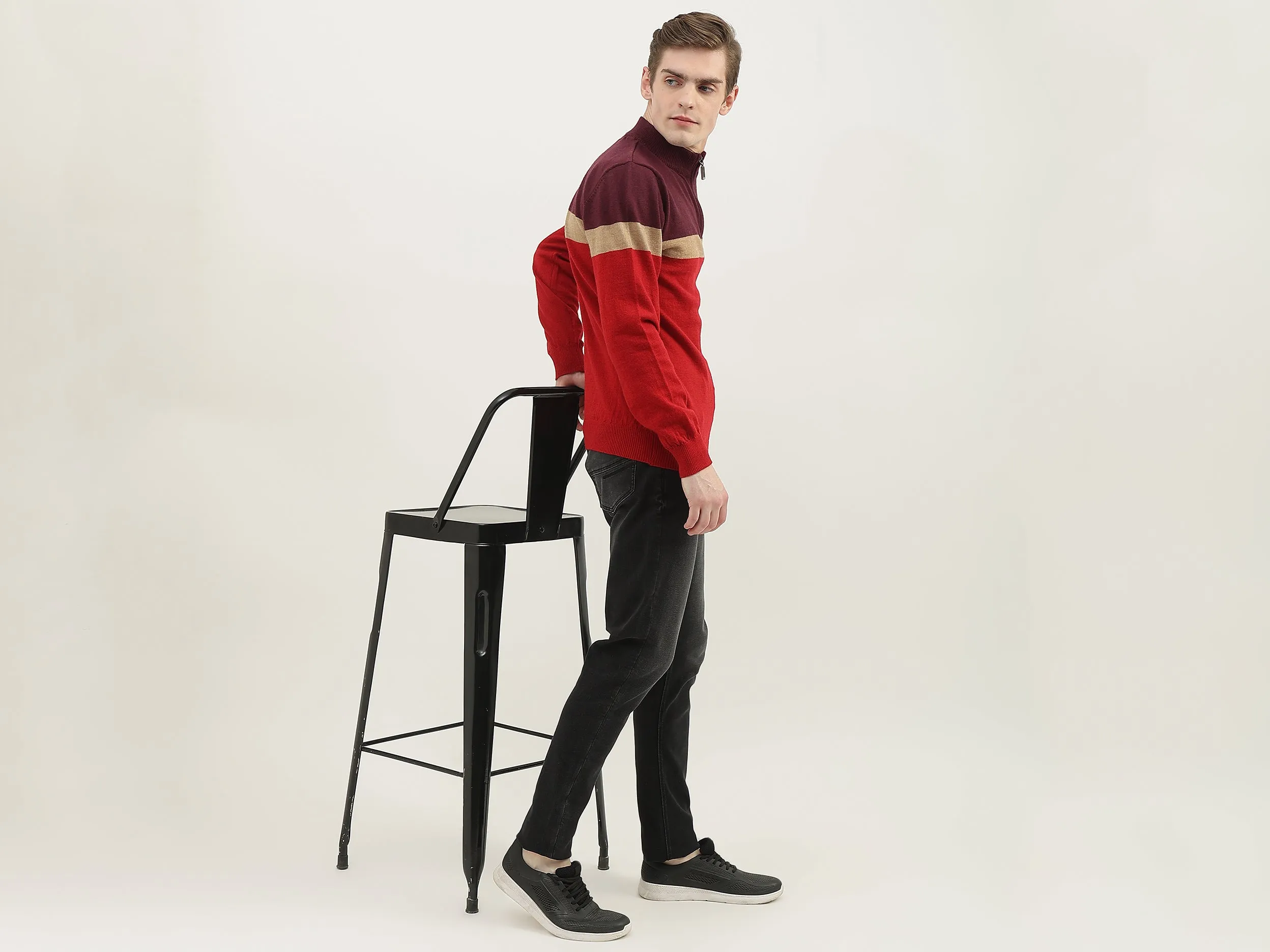 Men Colorblock High Neck Sweater
