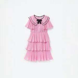 Pink Scallop Collar Chiffon Dress