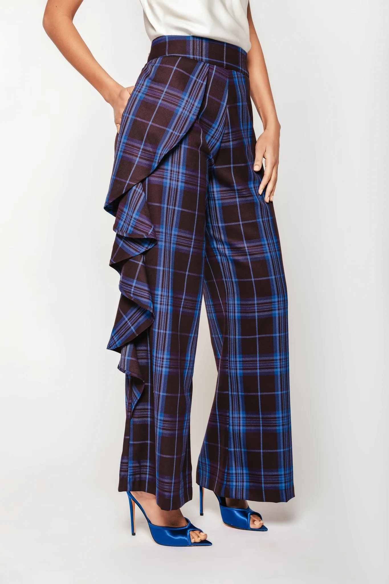 Plaid Hathaway Side Ruffle Trouser
