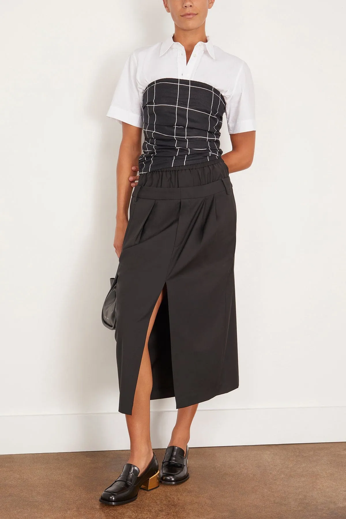 Recycled Tropical Wool Boxer Skirt in Black