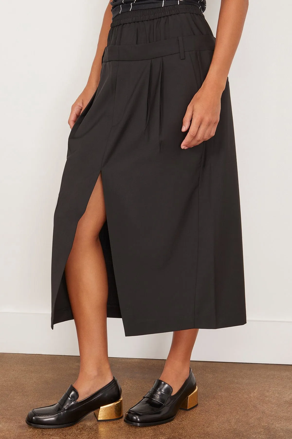 Recycled Tropical Wool Boxer Skirt in Black