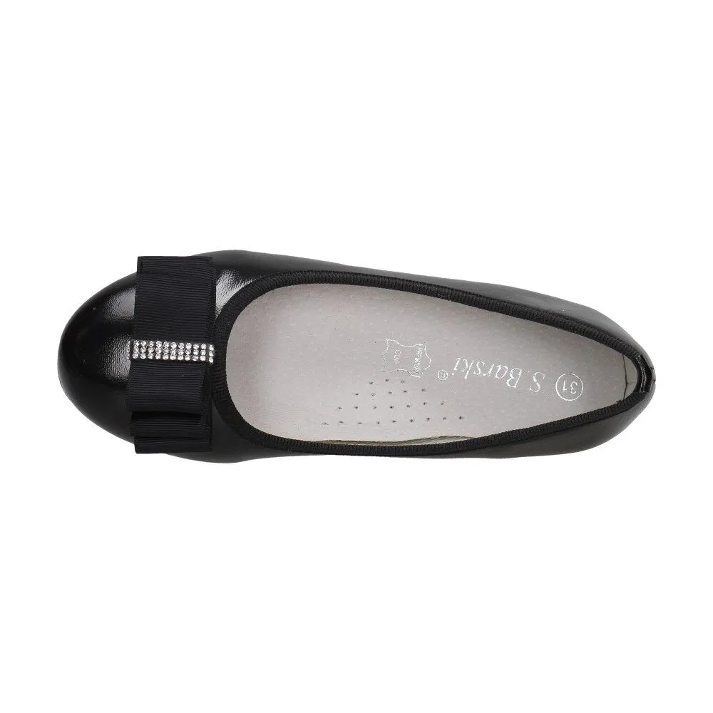 S. Barski Big Girls' Black Elegant Flats with Bow | 1104-BL