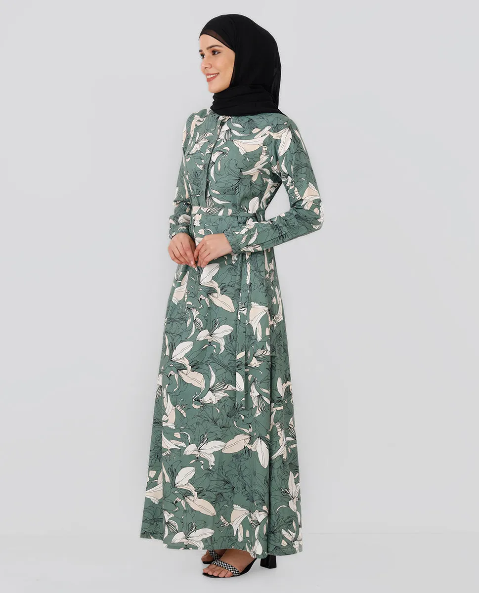 Sage Green Belted Abaya