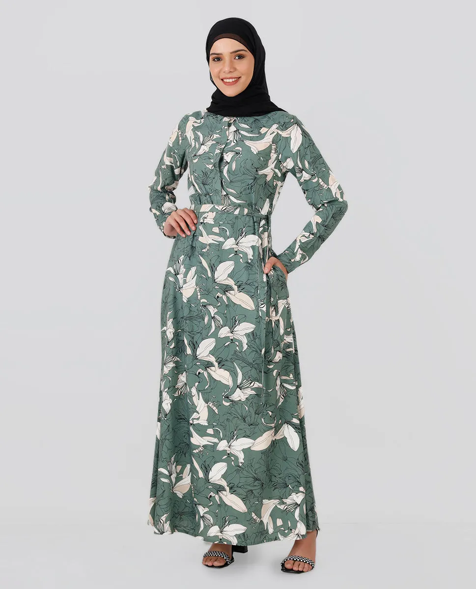 Sage Green Belted Abaya