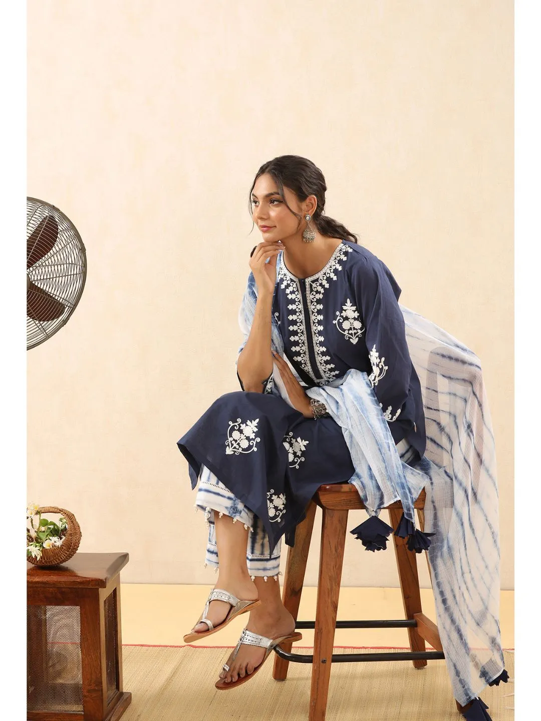 Sahiba Cotton Embroidered 3-Piece Kurta Set