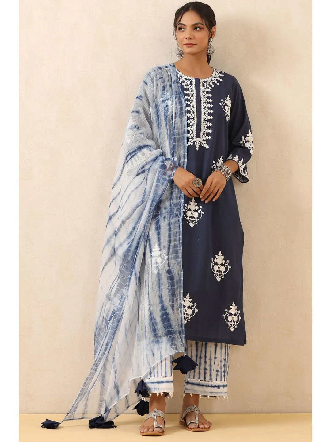 Sahiba Cotton Embroidered 3-Piece Kurta Set