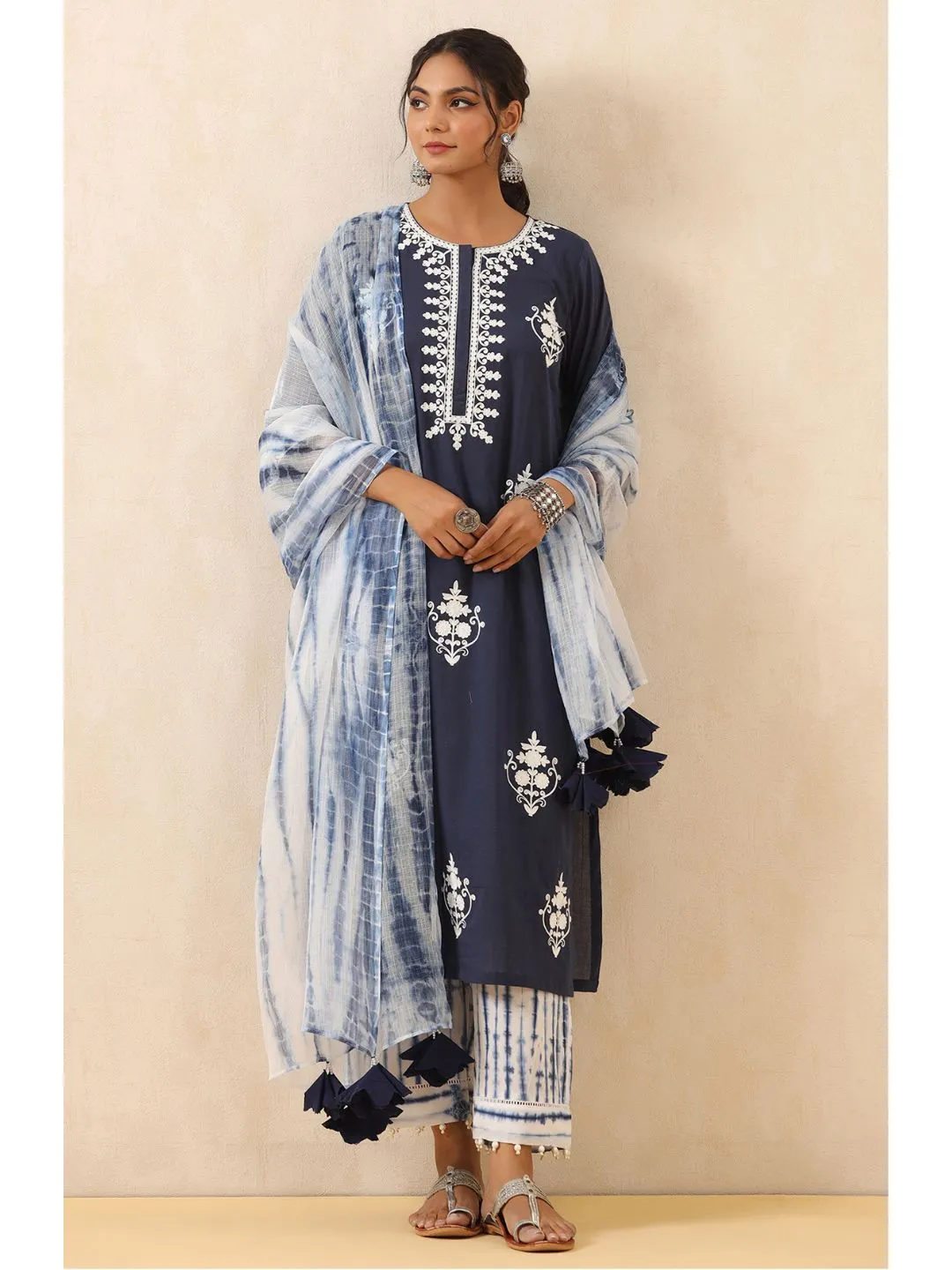 Sahiba Cotton Embroidered 3-Piece Kurta Set