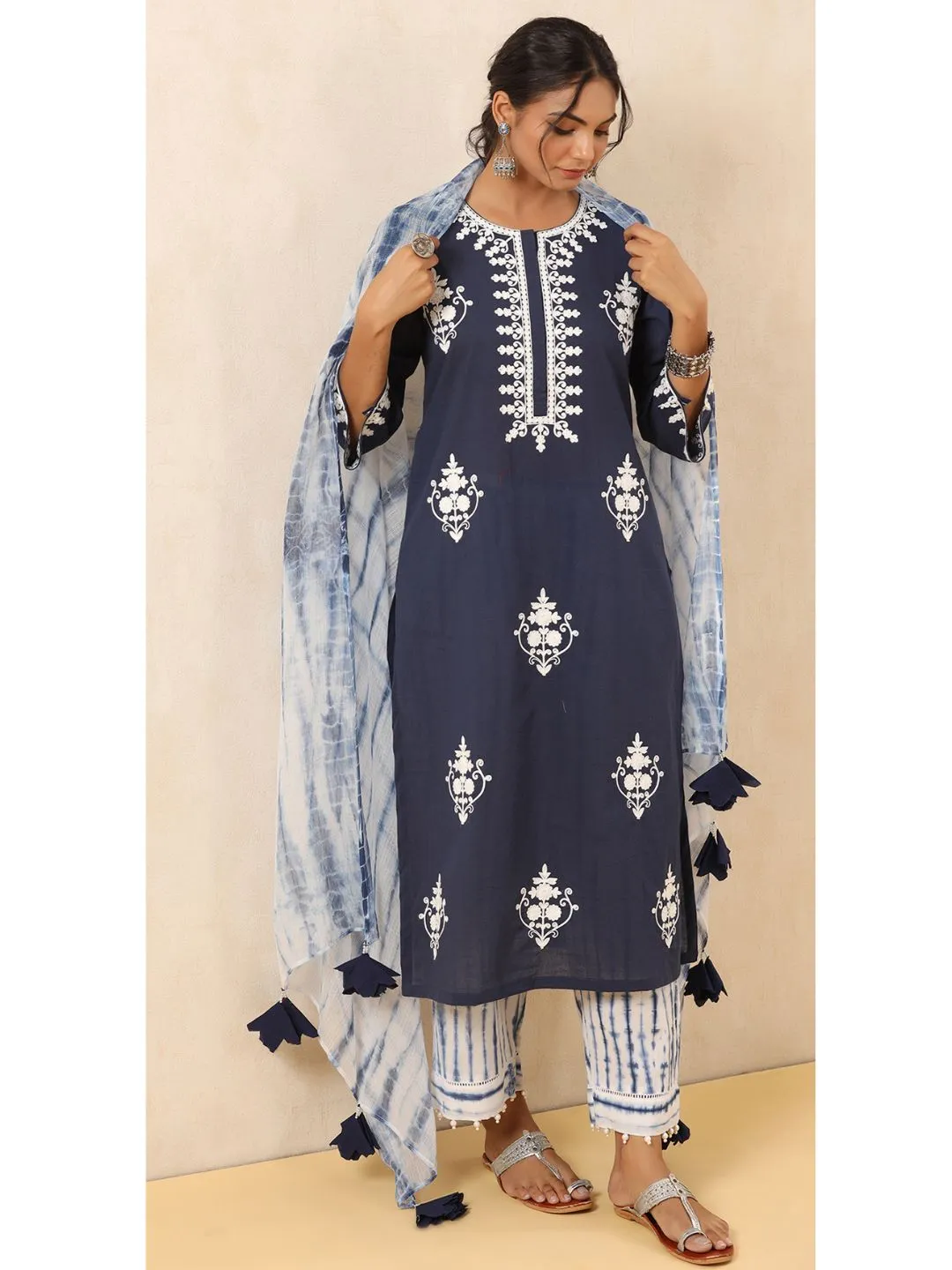 Sahiba Cotton Embroidered 3-Piece Kurta Set