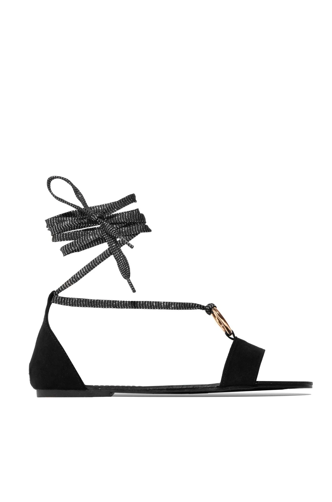 Shoe Republic LA Ripa Black Open Toe Closed Back Wrap Closure Flat Mules