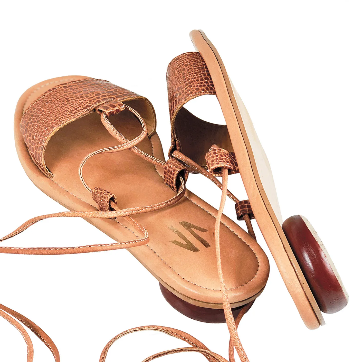 Silvia Cobos SANTOS Lace Up Flat Sandals in Brown