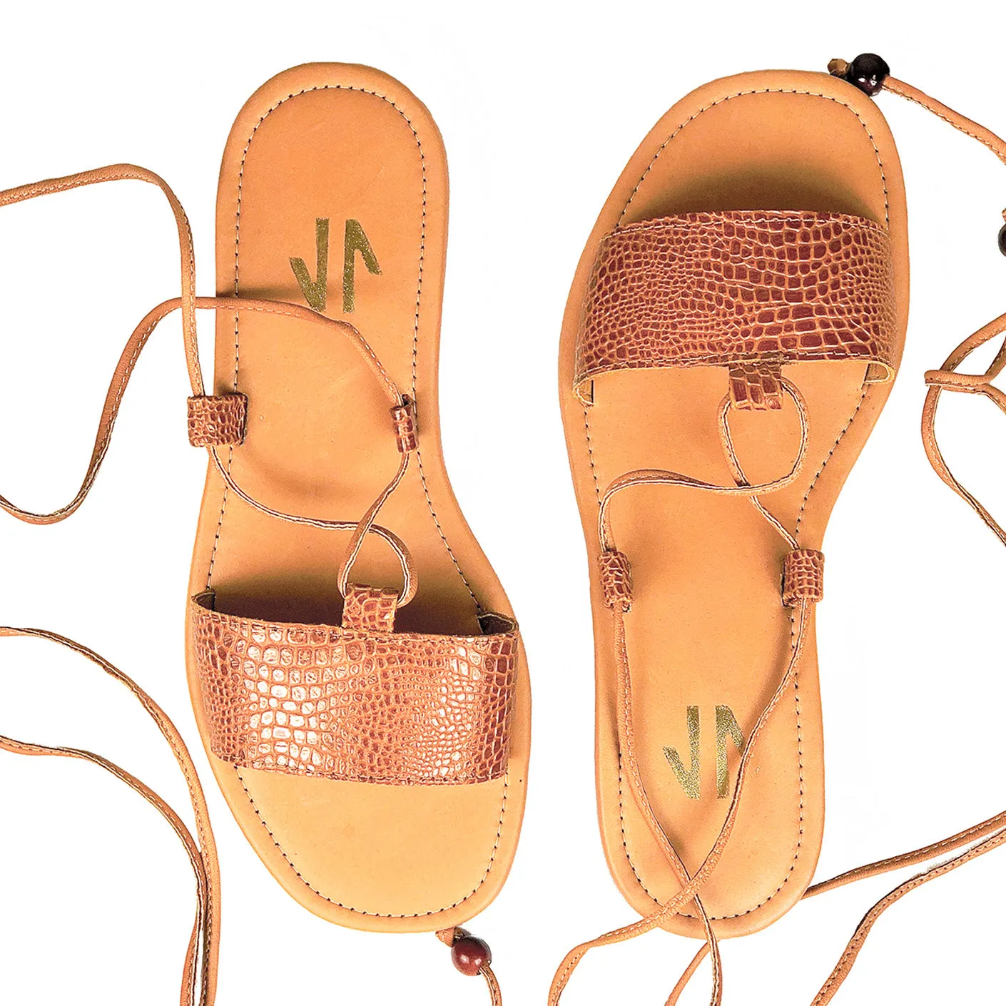Silvia Cobos SANTOS Lace Up Flat Sandals in Brown