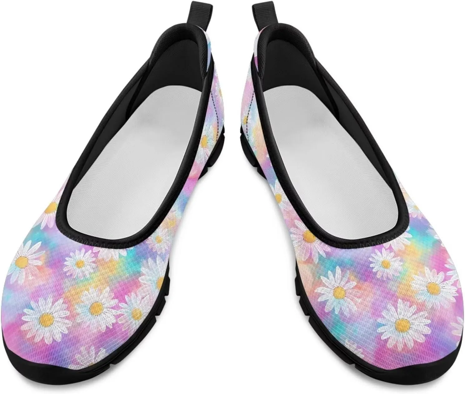 Women's Casual Shoes Floral Stylish Everyday Loafers Breathable Non Slip Work Shoes for Indoor Outdoor Size 6-11 Black Sole
