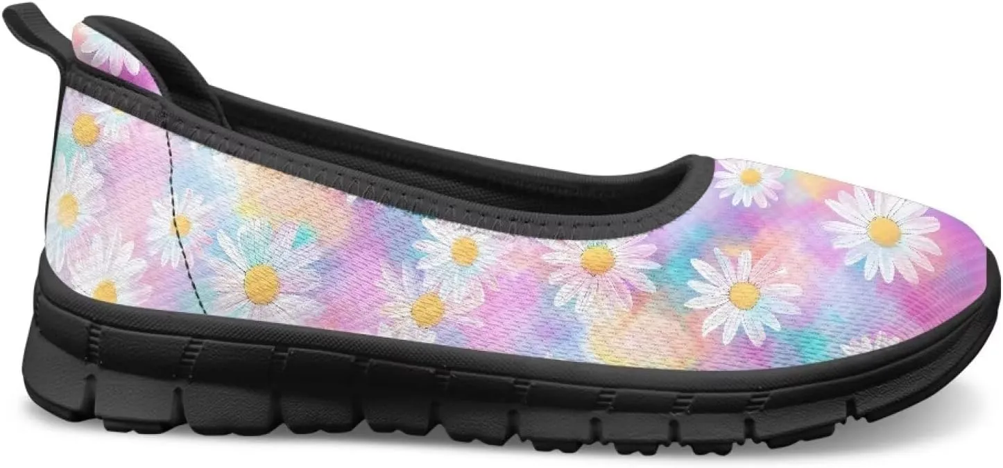 Women's Casual Shoes Floral Stylish Everyday Loafers Breathable Non Slip Work Shoes for Indoor Outdoor Size 6-11 Black Sole