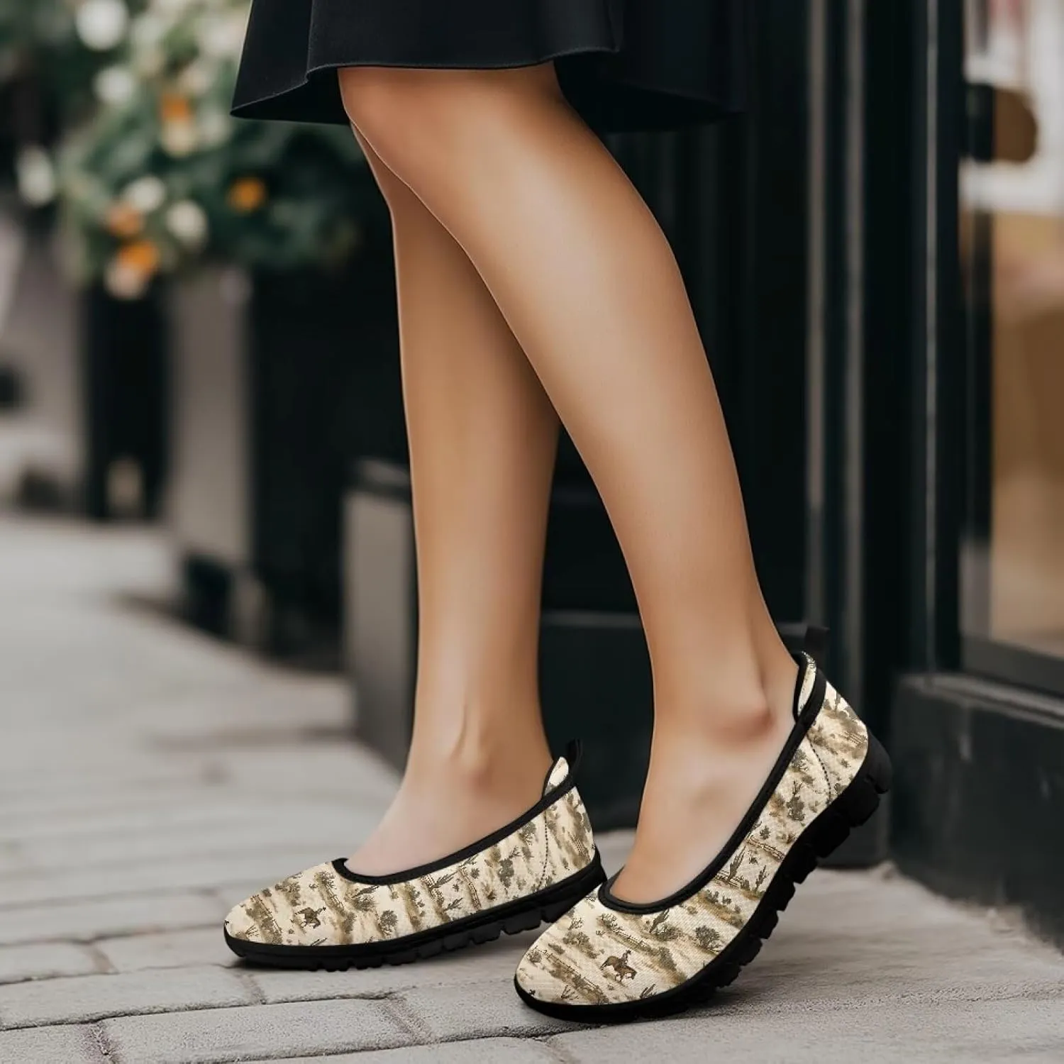 Women's Casual Shoes Floral Stylish Everyday Loafers Breathable Non Slip Work Shoes for Indoor Outdoor Size 6-11 Black Sole