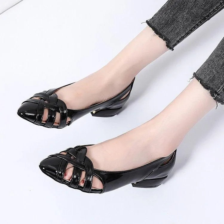Women's Pointed Toe Low-Heel Hollow Fashion Shoes - Comfortable and Stylish