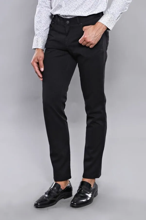 WSS Slim Fit Plain 5 Pockets Black Men Pants  - Singen