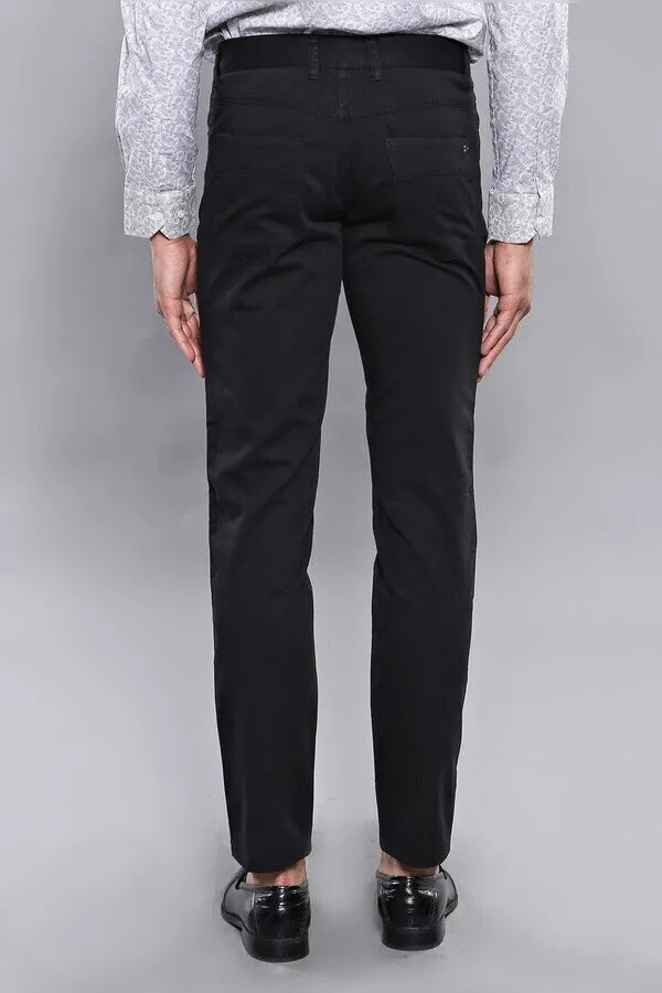 WSS Slim Fit Plain 5 Pockets Black Men Pants  - Singen