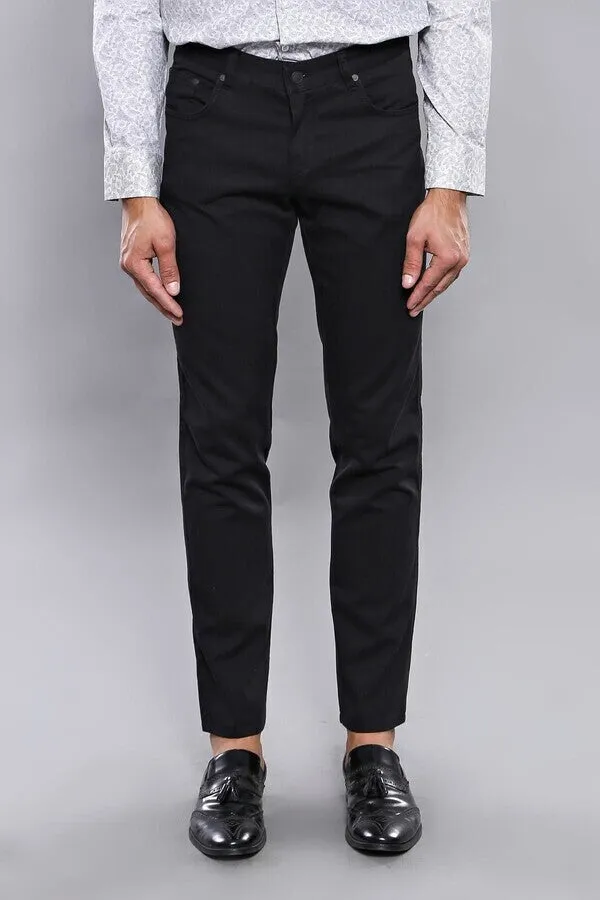 WSS Slim Fit Plain 5 Pockets Black Men Pants  - Singen