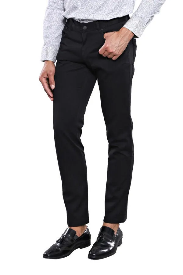 WSS Slim Fit Plain 5 Pockets Black Men Pants  - Singen